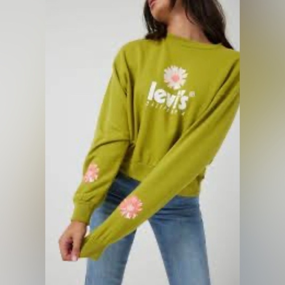 LEVI’S Sz L Vintage Crewneck  Flower Motif Pull On Cropped Sweatshirt Top NEW - Picture 2 of 12